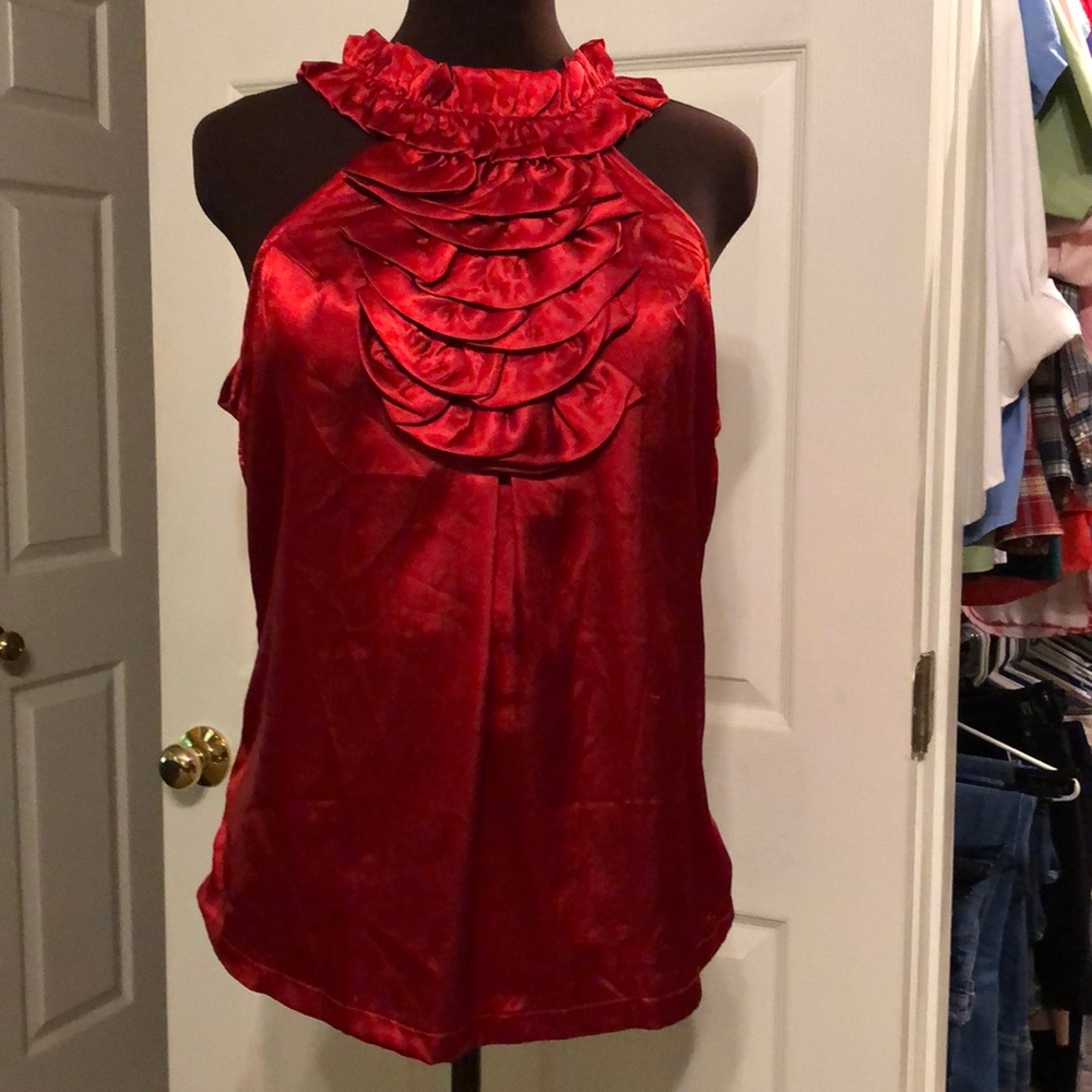Red silk blouse